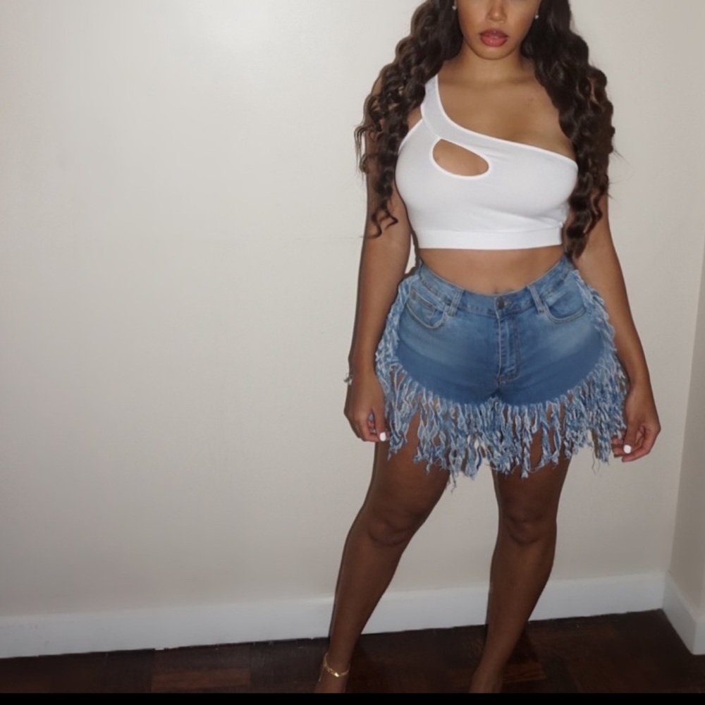 Brand new Denim fringe shirt shorts